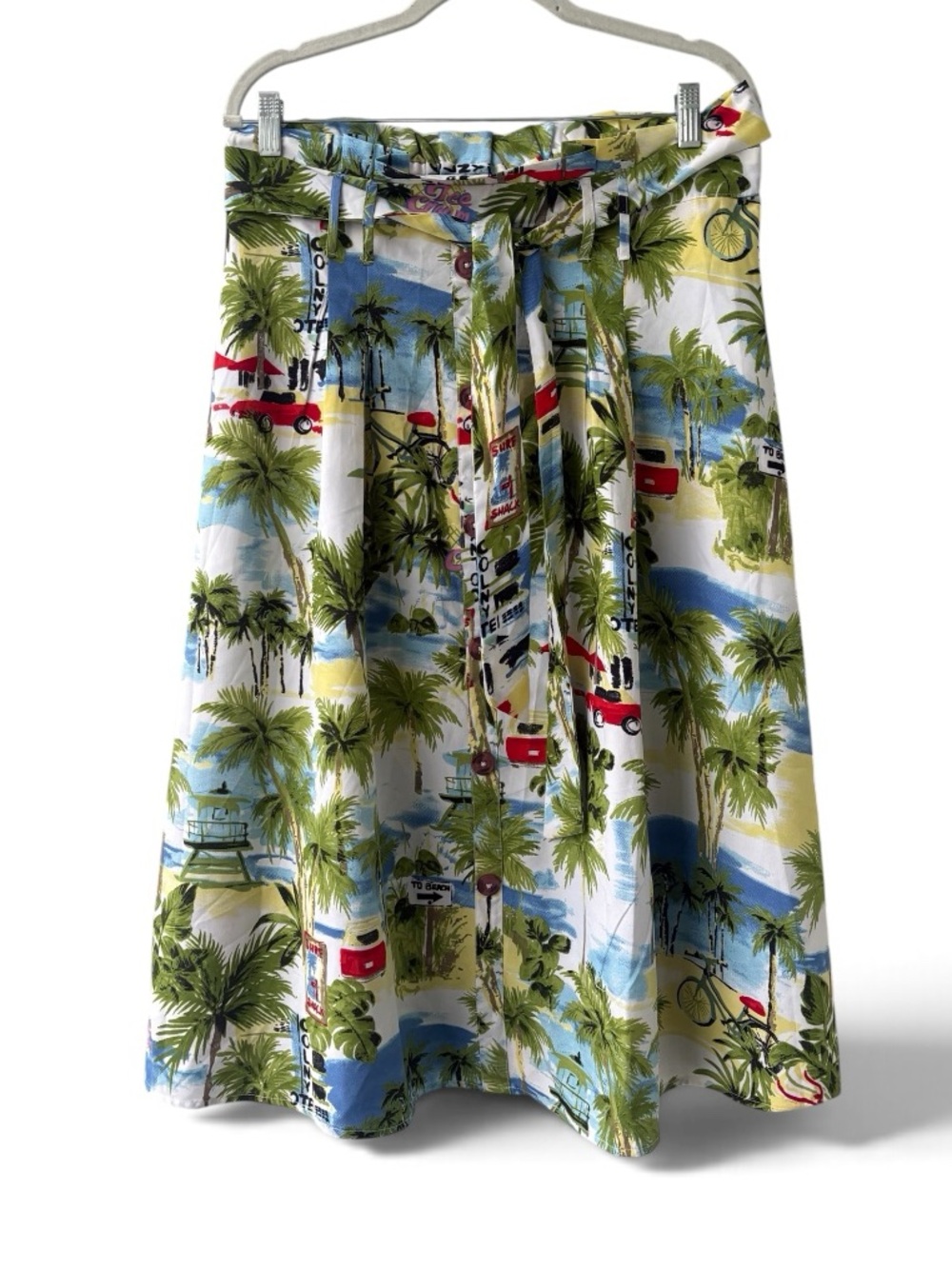 Her Destiny Tropical Beach Print Midi Skirt XL
